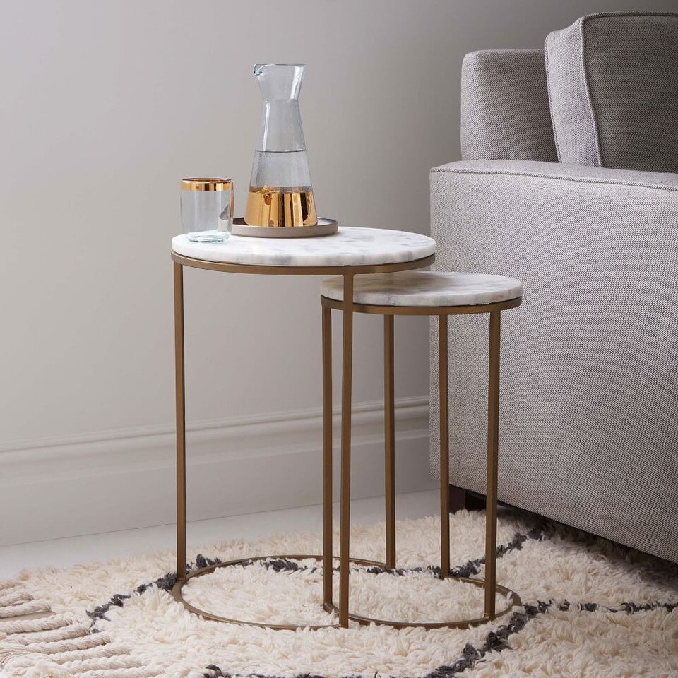 Round Nesting Side Tables Set Marble/Antique Brass West Elm Australia